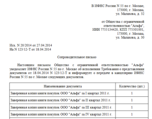Сопроводительное письмо для налоговой образец