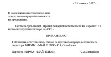 Приказ о назначении директора ответственным за пожарную безопасность Приказ о назначении директора ответственным за пожарную безопасность